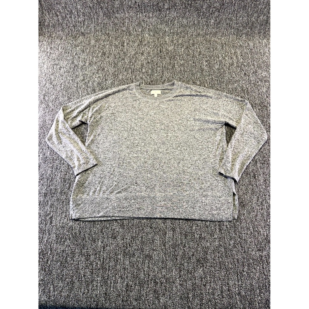 Lucky Brand Sweater Womens Large Heather Gray Knitted Soft Crew Neck Side Slit